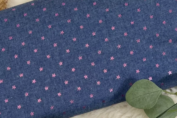 leichter Baumwoll Jeansstoff mit kleinen Folien Sternen