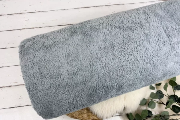 kuschelig warmer Teddystoff aus Baumwoll in Uni grau