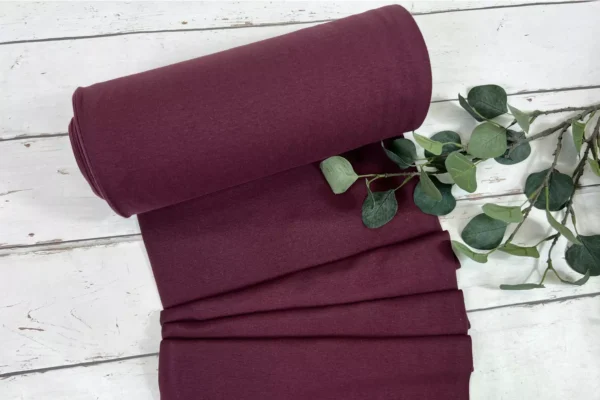 feingerippter Bündchen Stoff als Schlauchware in Uni Farbe dunkelbordeaux