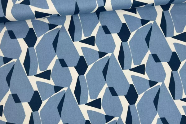 Canvas Stoff mit großen Punktengeometrischem Motiv in jeansblau