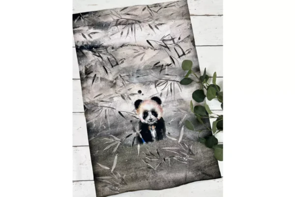French Terry Stoff Panel mit süßem Panda Motiv