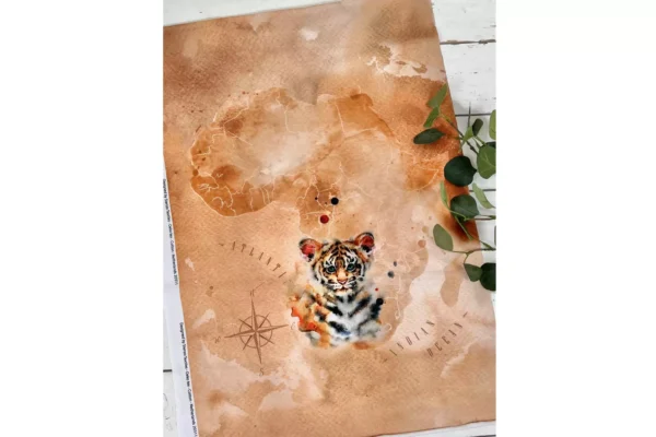 French Terry Stoff Panel mit süßem Tiger Motiv