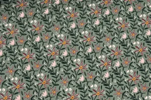 gemusterter Waffeljersey Stoff mit Blumenwiese Muster in olivgrün