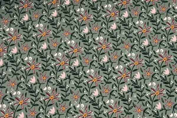Waffeljersey mit Blumenwiese Muster in olivgrün