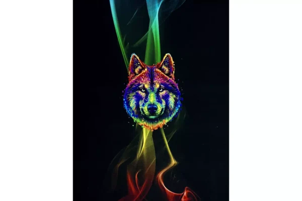 French Terry Stoff Panel mit coolem Wolf Motiv in schwarz