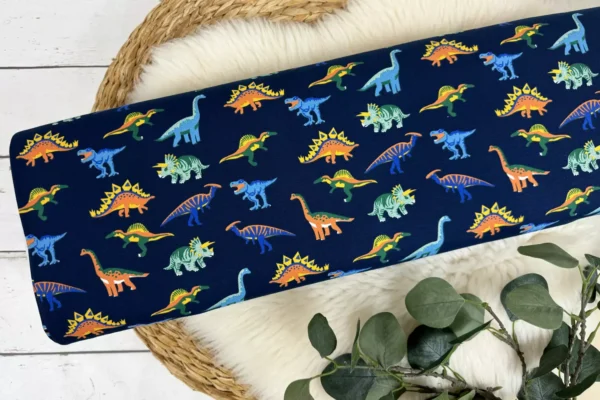 Jersey Stoff - Dinosaurier T-Rex Muster in marineblau - Öko-Tex-100 – Bild 2