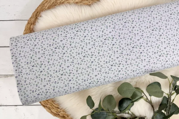 Jersey Stoff - Blumenwiese mit kleinen Blümchen in silbergrau - Öko Tex 100 – Bild 2