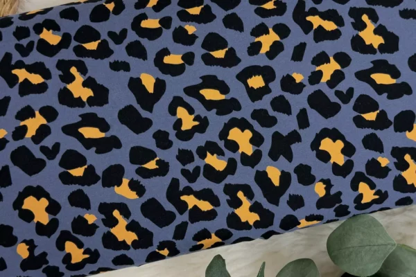 Jersey Stoff - Leoprint Animalprint in dunkel jeansblau - Öko-Tex-100