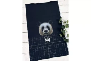 French Terry Stoff Panel mit coolem Pandabär Motiv in schwarz