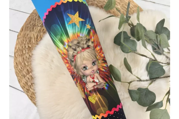 Schultüte aus Stoff mit Namen - Mädchen Motiv in türkis, dunkelblau (70cm, 85cm) optional mit Kissen – Bild 2