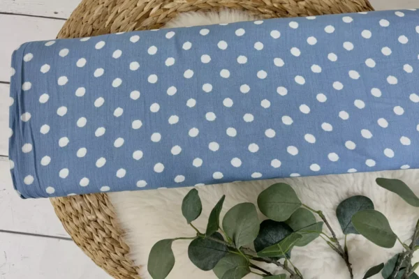 Viskosekrepp Stoff mit Punkte Muster in jeansblau
