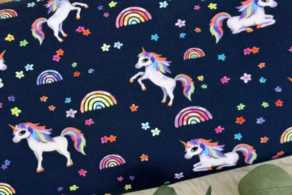 Jersey Stoff - Einhorn Motiv in blau – Öko-Tex-100 – Bild 4