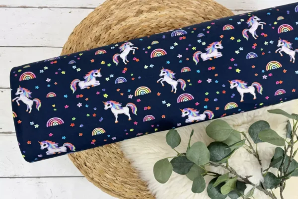 Jersey Stoff - Einhorn Motiv in blau – Öko-Tex-100 – Bild 5