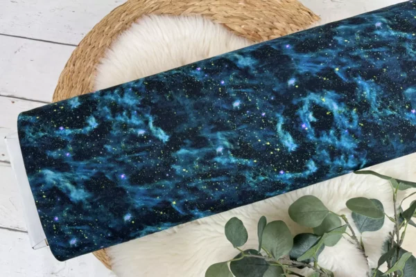 Reststück 25cm Baumwolljersey Stoff - Weltall, Galaxy Muster in petrol, schwarz - Öko-Tex-100 – Bild 2