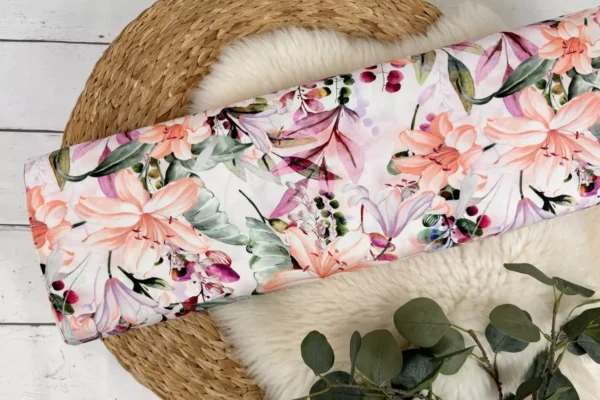 Viskose Stretch Stoff - große Blumen in apricot – Bild 2
