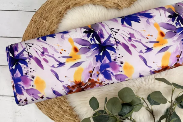 Viskose Stretch Stoff - große aquarell Blumen in pastellflieder – Bild 2