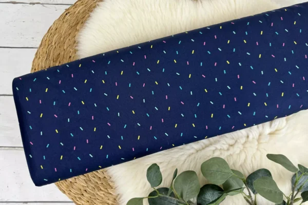 Baumwollstoff Popeline – bunte Konfetti Punkte Muster in dunkelblau – Öko-Tex 100 – Bild 2