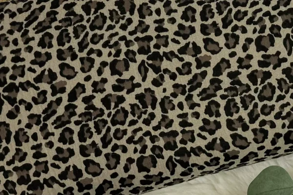 Reststück 30cm Musselin Stoff - Leoprint Muster, Animalprint dunkelbeige - Öko-tex-100, Double Gauze