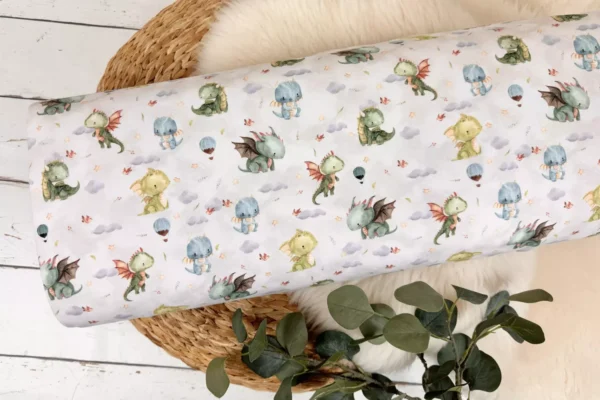 French Terry Stoff - süße Baby Drachen in beige – Öko-Tex 100 – Bild 2