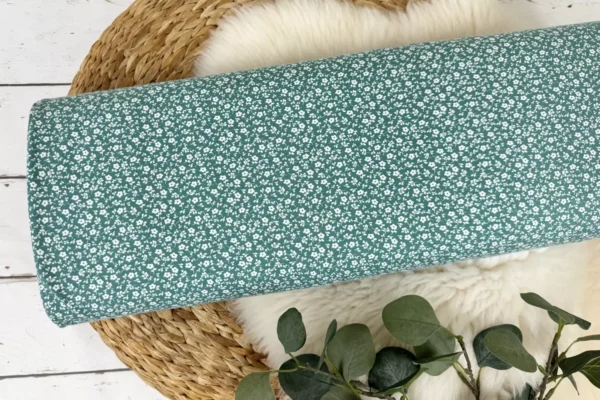 Jersey Stoff - Blumenwiese mit kleinen Blümchen in dunkelmint - Öko Tex 100 – Bild 2