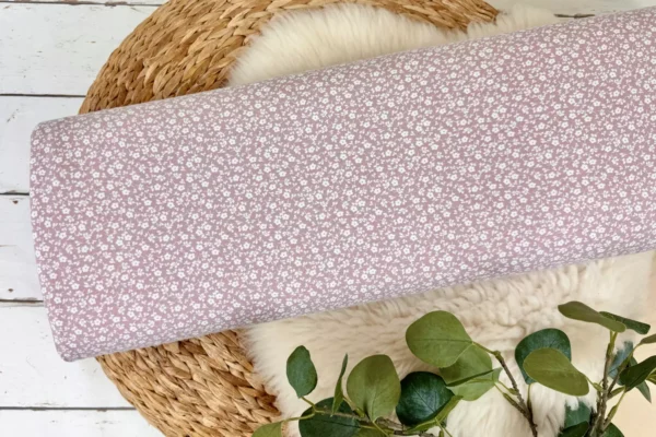 Jersey Stoff - Blumenwiese mit kleinen Blümchen in hell altrosa - Öko Tex 100 – Bild 2