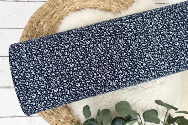 Jersey Stoff - Blumenwiese mit kleinen Blümchen in marineblau - Öko Tex 100 – Bild 2