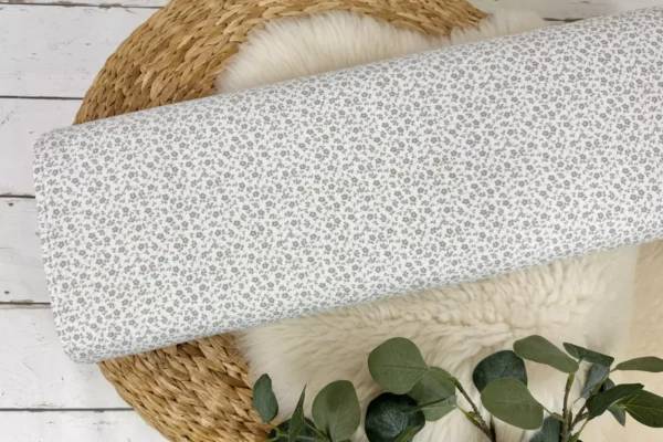 Jersey Stoff - Blumenwiese mit kleinen Blümchen in weiß - Öko Tex 100 – Bild 2