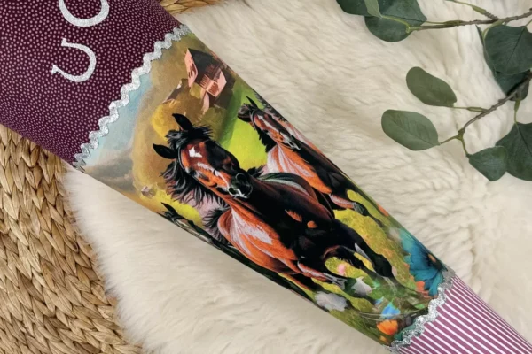 Schultüte mit Namen – Pferde in dunkelblau (70cm, 85cm) – Bild 3