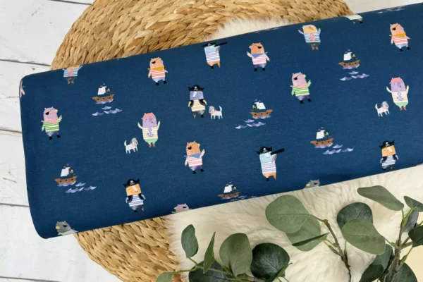 Baumwolljersey Stoff - süße Piraten Tiere Maritim in admiralblau - Öko-Tex-100 – Bild 2
