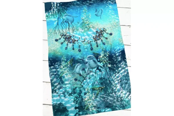 Panel Jersey Stoff - Delfine Unterwasserwelt petrol, türkis 47cm x 75cm - Öko-Tex 100 – Bild 3