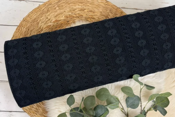 Baumwollstoff mit Blüten Spitze in schwarz und weiß - Öko Tex 100 – Bild 6