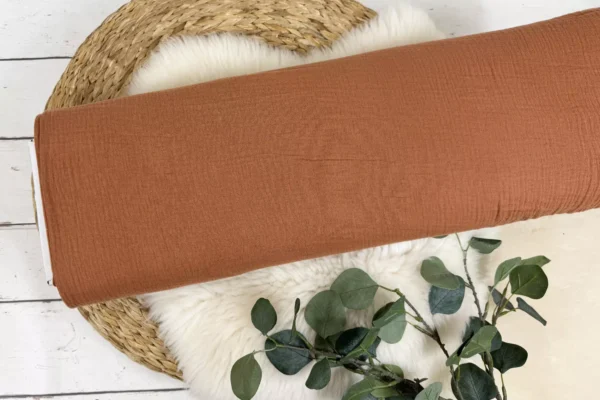 Musselin Stoff in uni Farbe cognac