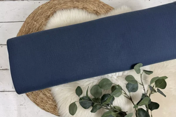 Musselin Stoff in uni Farbe dunkel jeansblau