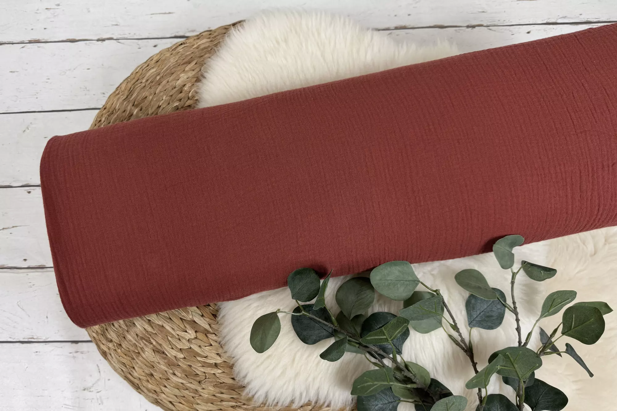 Musselin Stoff in uni Farbe dunkelrost