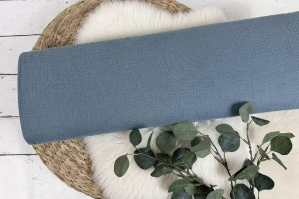 Musselin Stoff in uni Farbe petrolblau