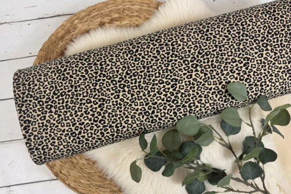 French Terry Sommersweat Stoff - Leoprint Muster, Animalprint in beige – Bild 2
