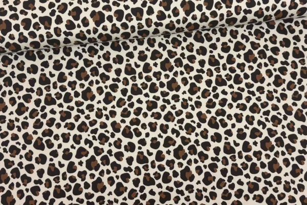 French Terry Stoff mit Leoprint Muster in natur