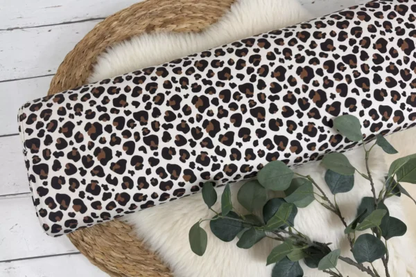 French Terry Sommersweat Stoff - Leoprint Muster, Animalprint in natur – Bild 2