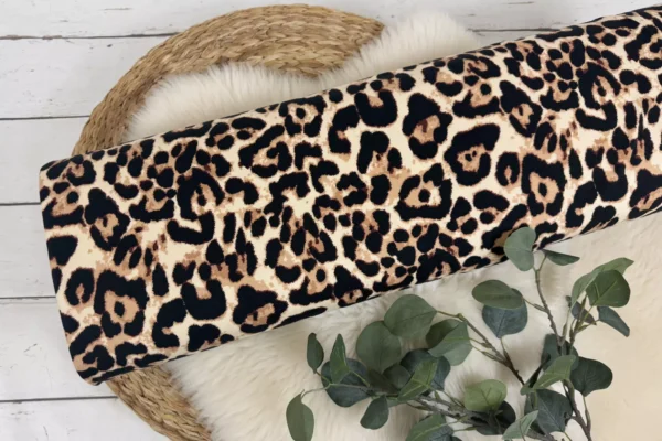 Sweat Stoff angeraut - Leoprint Muster, Animalprint in elfenbein - Öko-Tex-100 – Bild 2