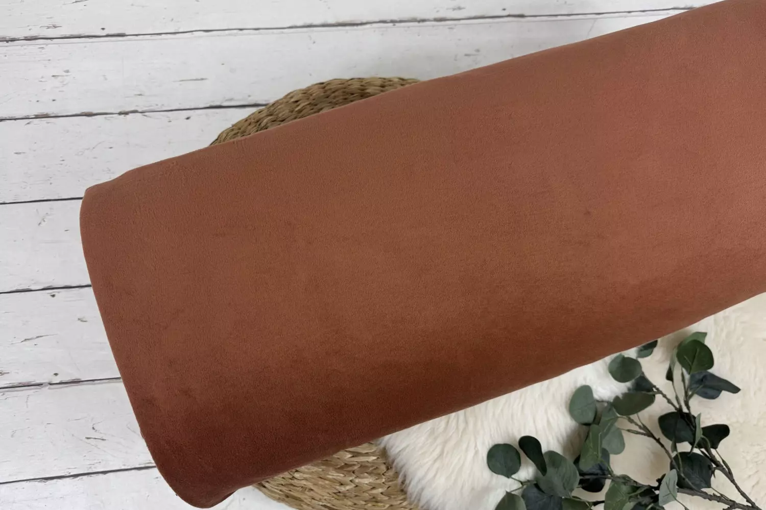 Kuschelweicher Baumwollfleece Stoff in der Uni Farbe rost