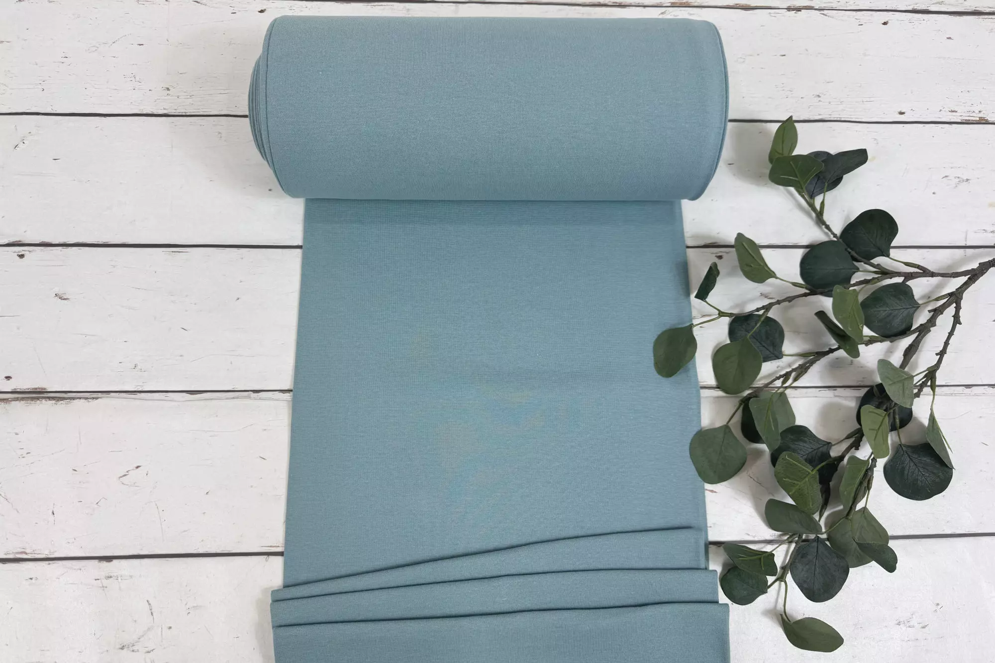 Bündchen Stoff - Uni rauchiges Teal - 35cm Schlauchware Öko-Tex-100