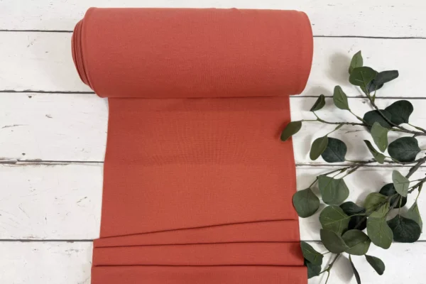feingerippter Bündchen Stoff als Schlauchware in Uni Farbe terrakotta