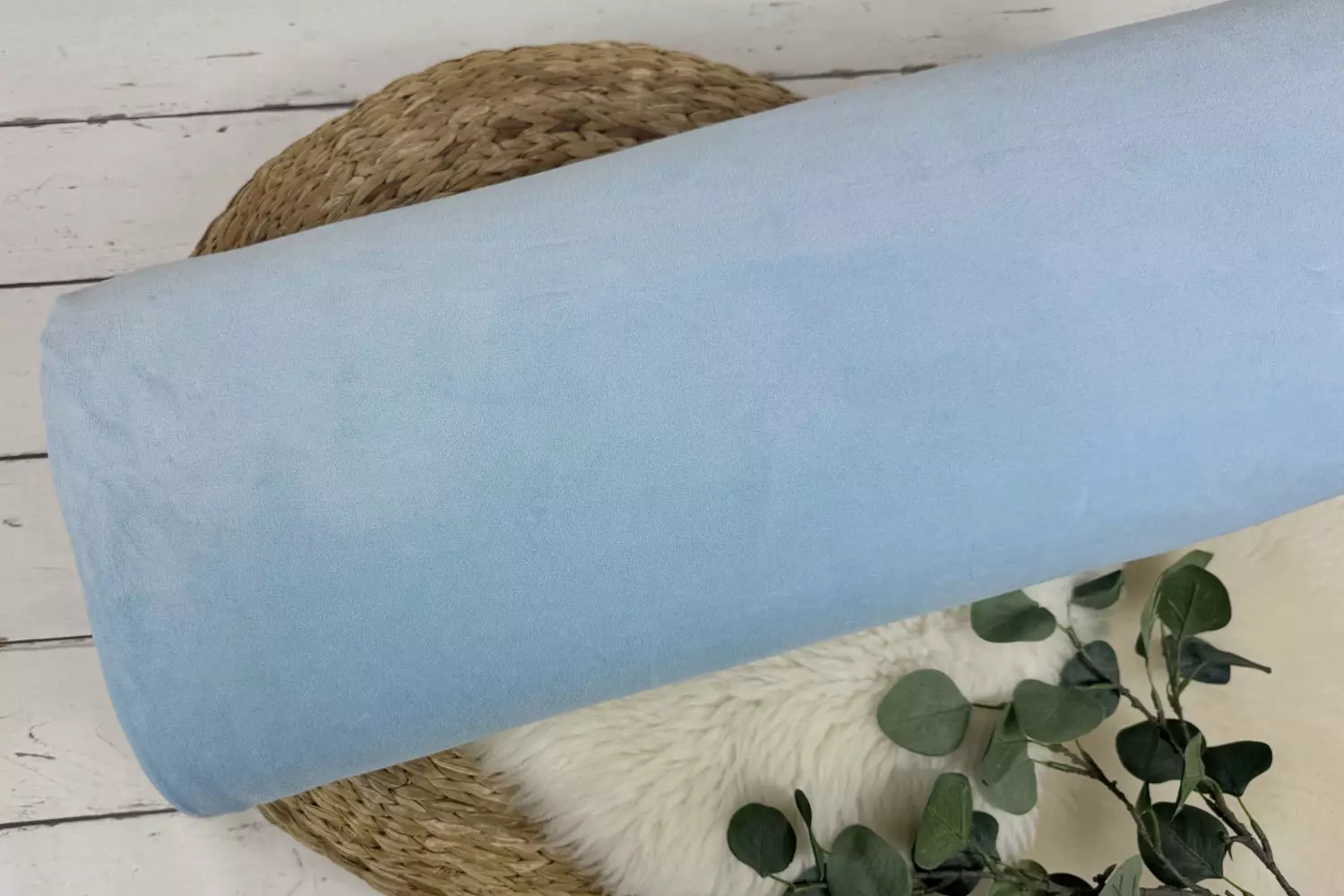 Nicki Velours Stoff in Uni Farbe hellblau