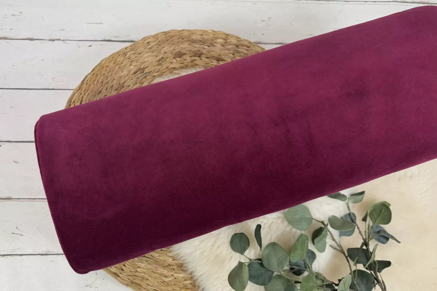 Nicki Velours Stoff in Uni Farbe bordeaux