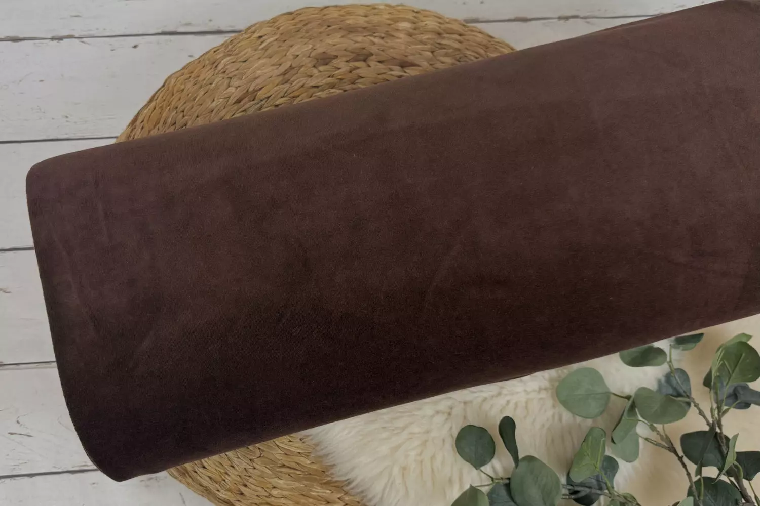 Nicki Velours Stoff in Uni Farbe braun