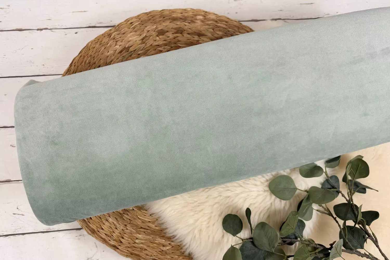 Nicki Velours Stoff in Uni Farbe mint