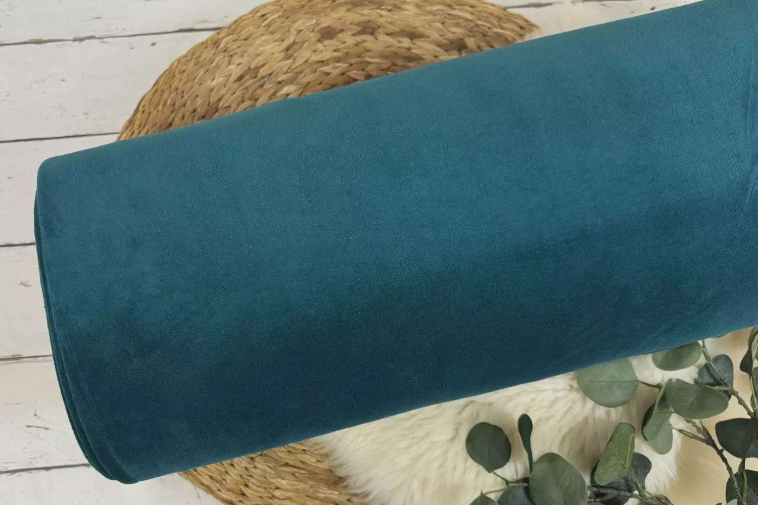 Nicki Velours Stoff in Uni Farbe petrol