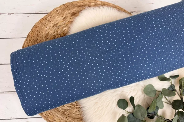 Musselin Stoff mit weißen Punkten in blau