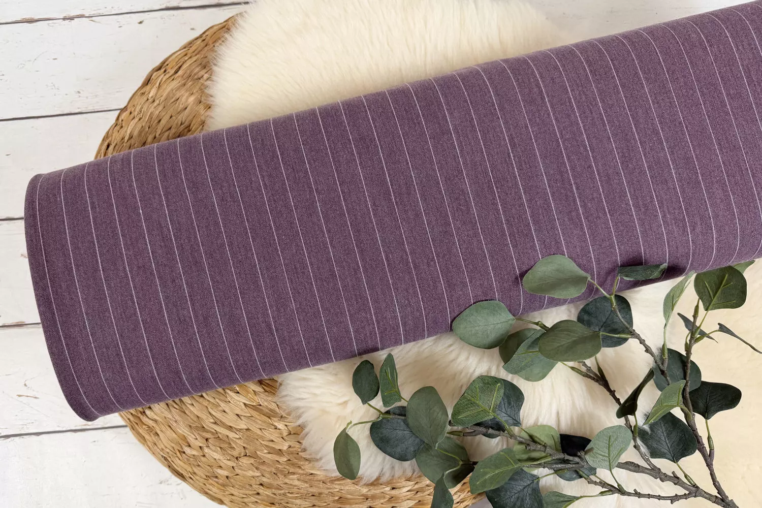 Hosenstoff Anzugstoff Stretch Nadelstreifen aubergine, olivgrün meliert - Ökotex Class 2 – Bild 6