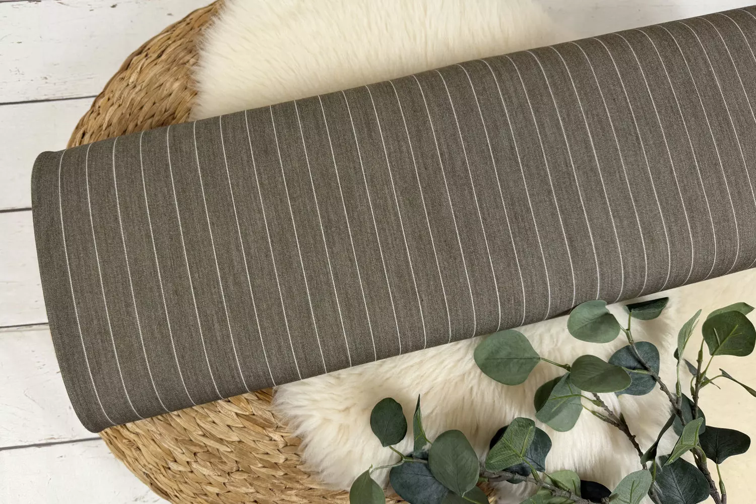 Hosenstoff Anzugstoff Stretch Nadelstreifen aubergine, olivgrün meliert - Ökotex Class 2 – Bild 3